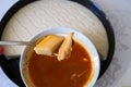 ArabaÃÅ¸ÃÂ± soup and dough, special soup for Yozgat province in Turkey, Turkish arabaÃÅ¸ÃÂ± made in winter months Royalty Free Stock Photo